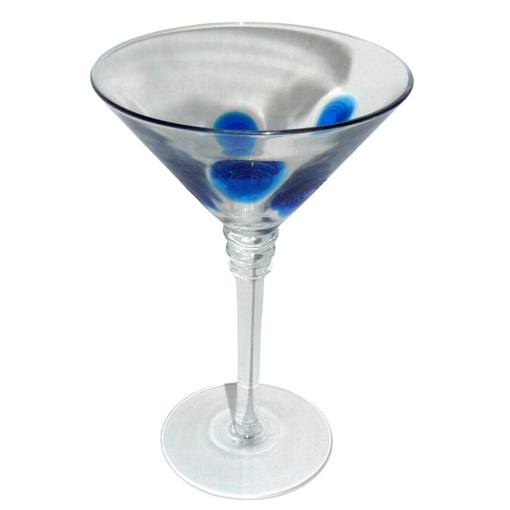 Stephen Kramer for Vietri Italy Handblown Blue Swirl Dot Martini Glass